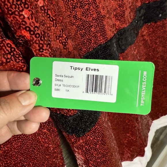 Tipsy Elves Santa Shift Dress Sequin Red White Trim Belted Christmas 1X NWT - Picture 9 of 12